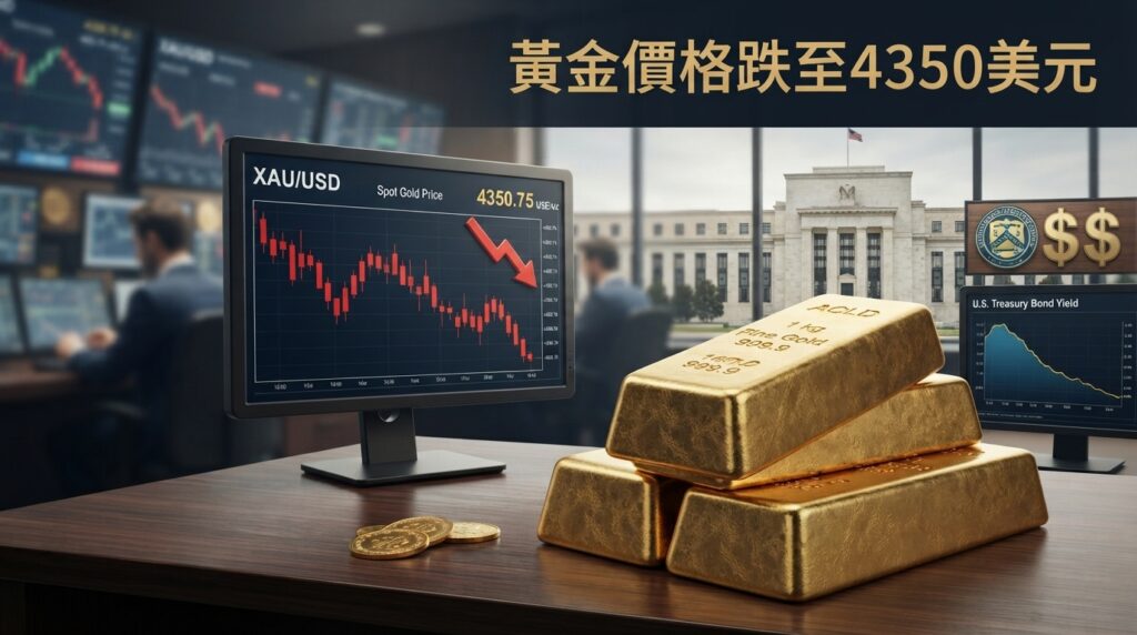 黃金價格跌至每盎司4350美元附近　Fed再升息預期升高、美元走強成金價壓力